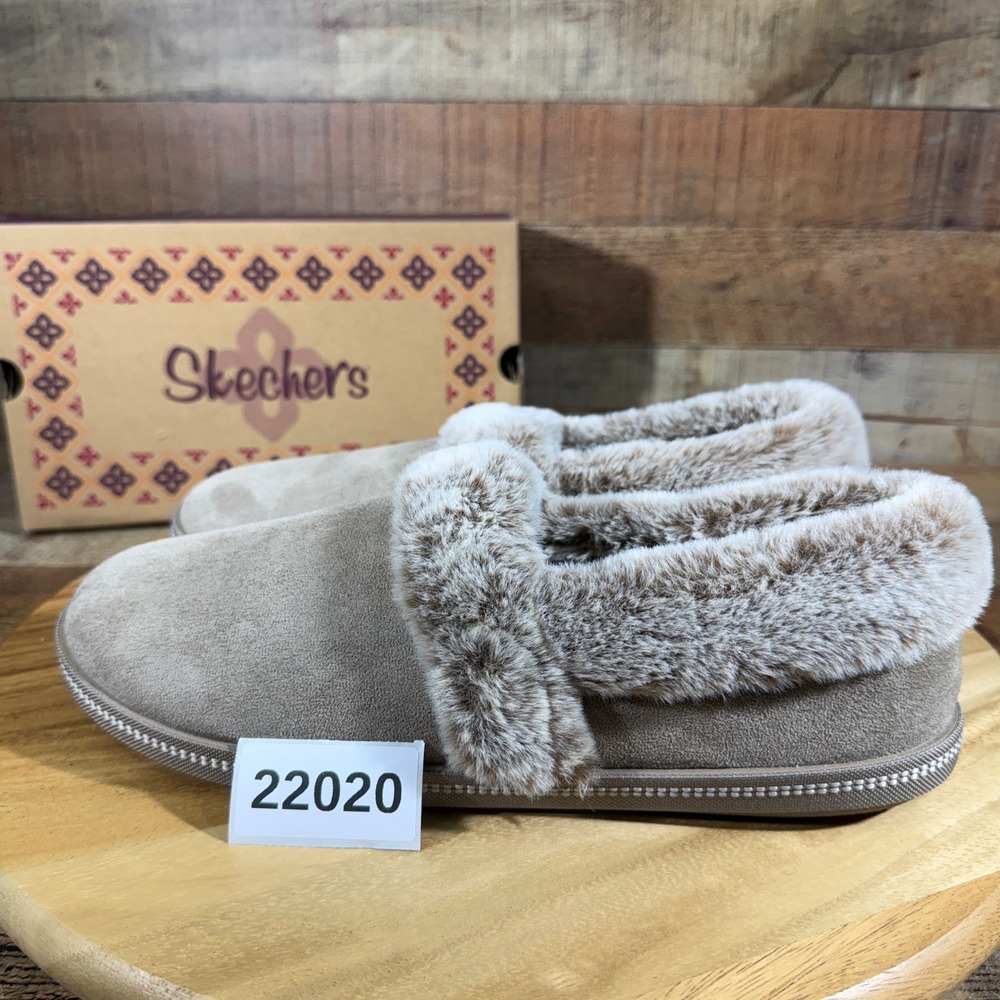 Skechers Slippers Womens 11 Taupe Cozy Campfire Team Toasty Faux Fur Memory Foam